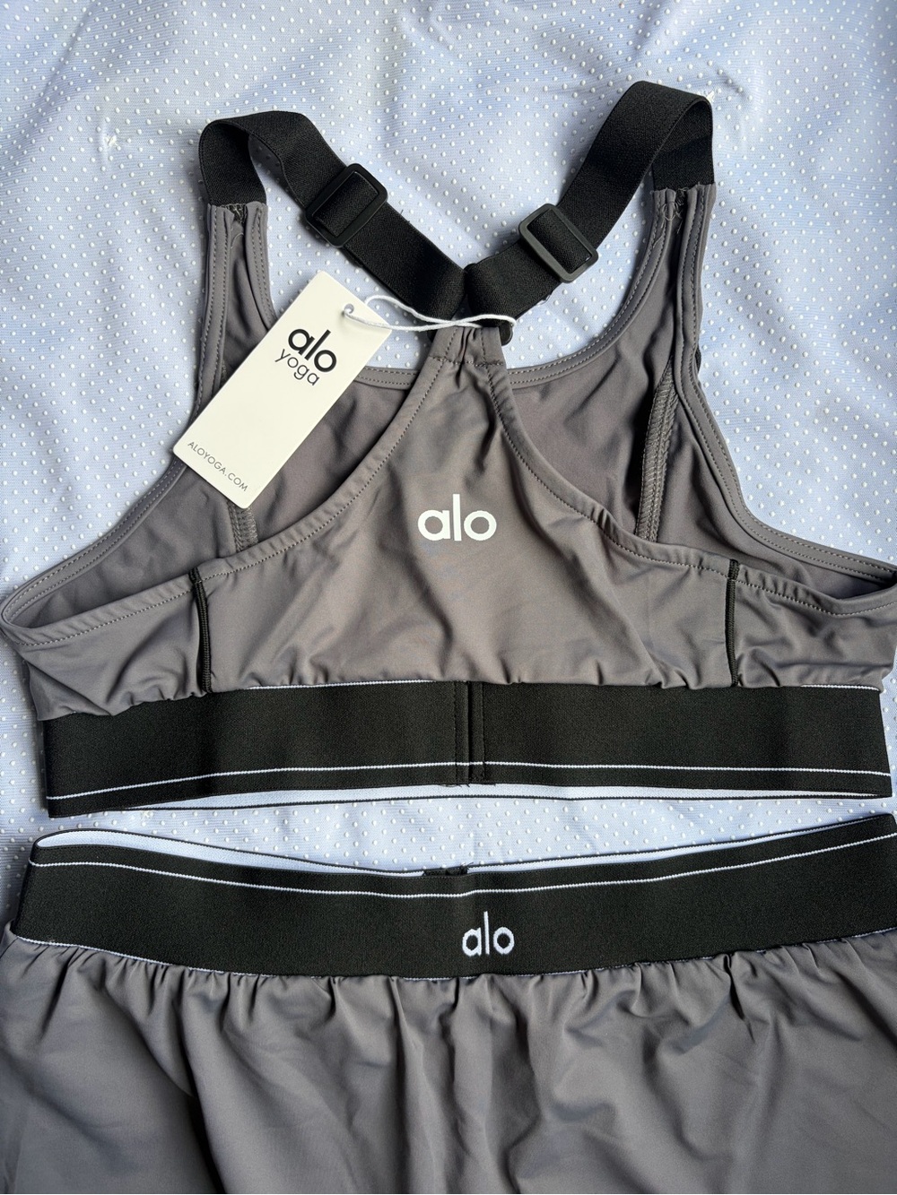 ALO Yoga Gray Athletic Shorts Romper with Black Elastic Waistbands - Picture 4 of 9